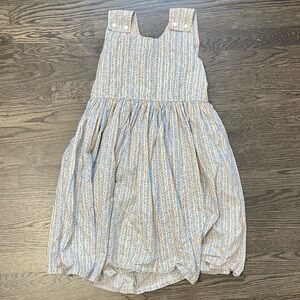 Handmade Floral Print Striped Yellow and Blue Kids Dress